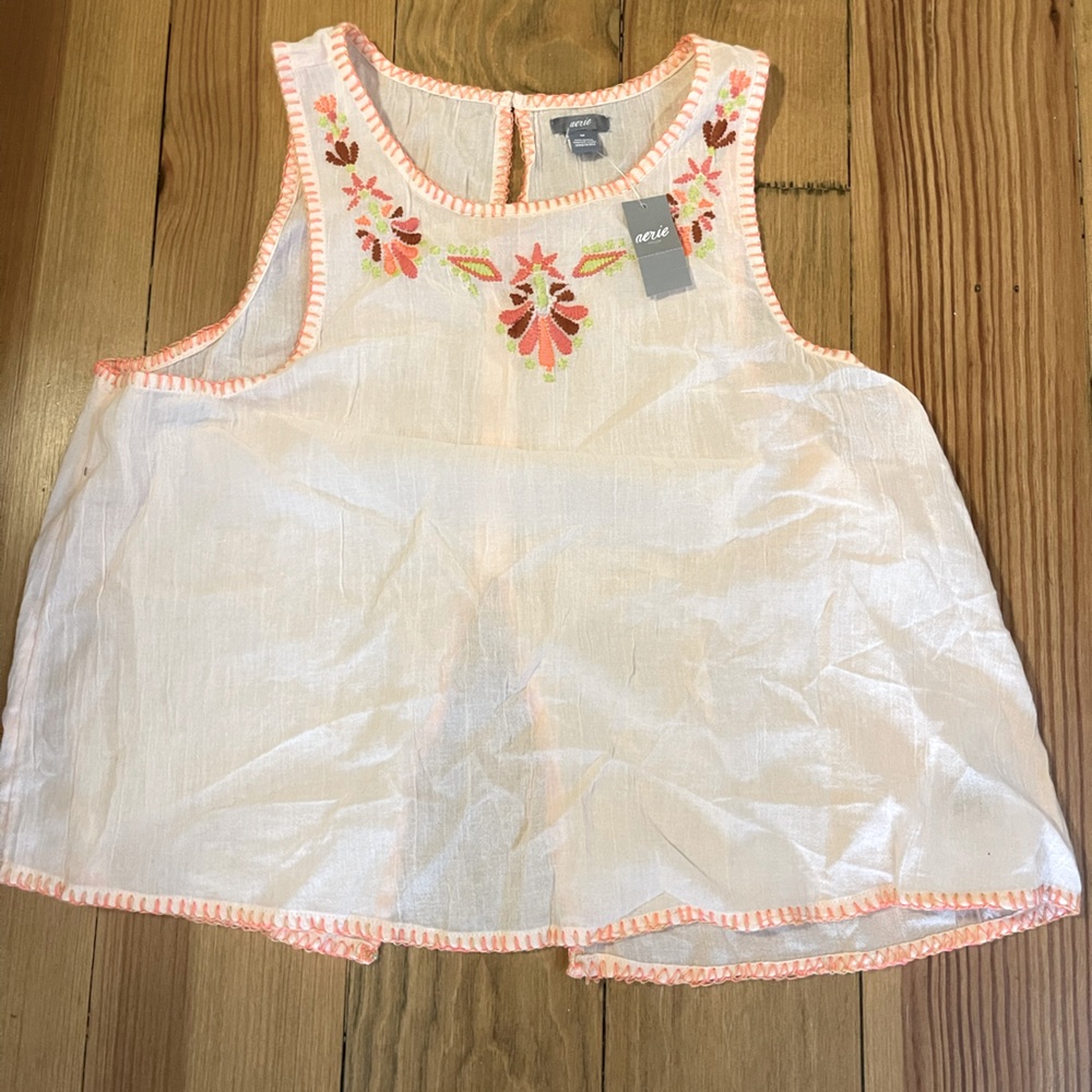 Aerie Peach Boho Floral Split Back Top Size M